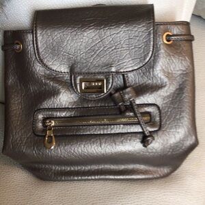 Metallic Silver Leather Backpack